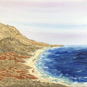 Evening Stroll 8 x 8 Acrylic Painting, Landscape, Beach Ocean Scenery, Signed